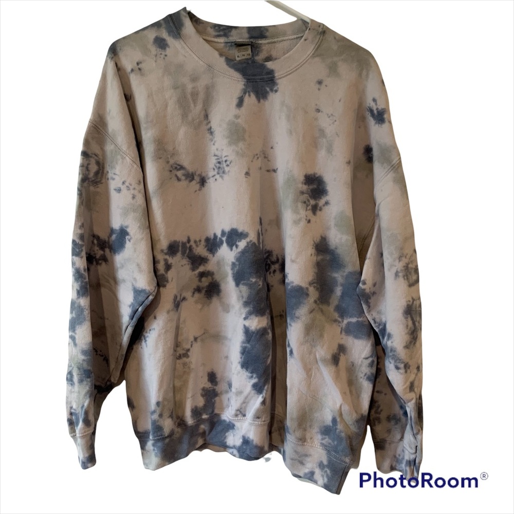 Bleach Tie Dye Gildan Sweatshirt Grey Blue Adult XL X Large Unisex Handmade
